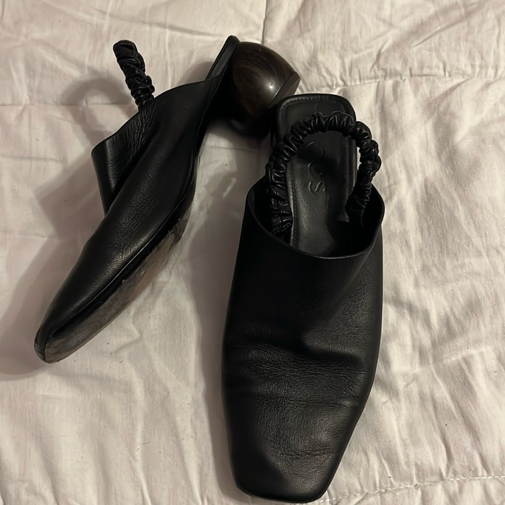 cos leather heeled sling backs